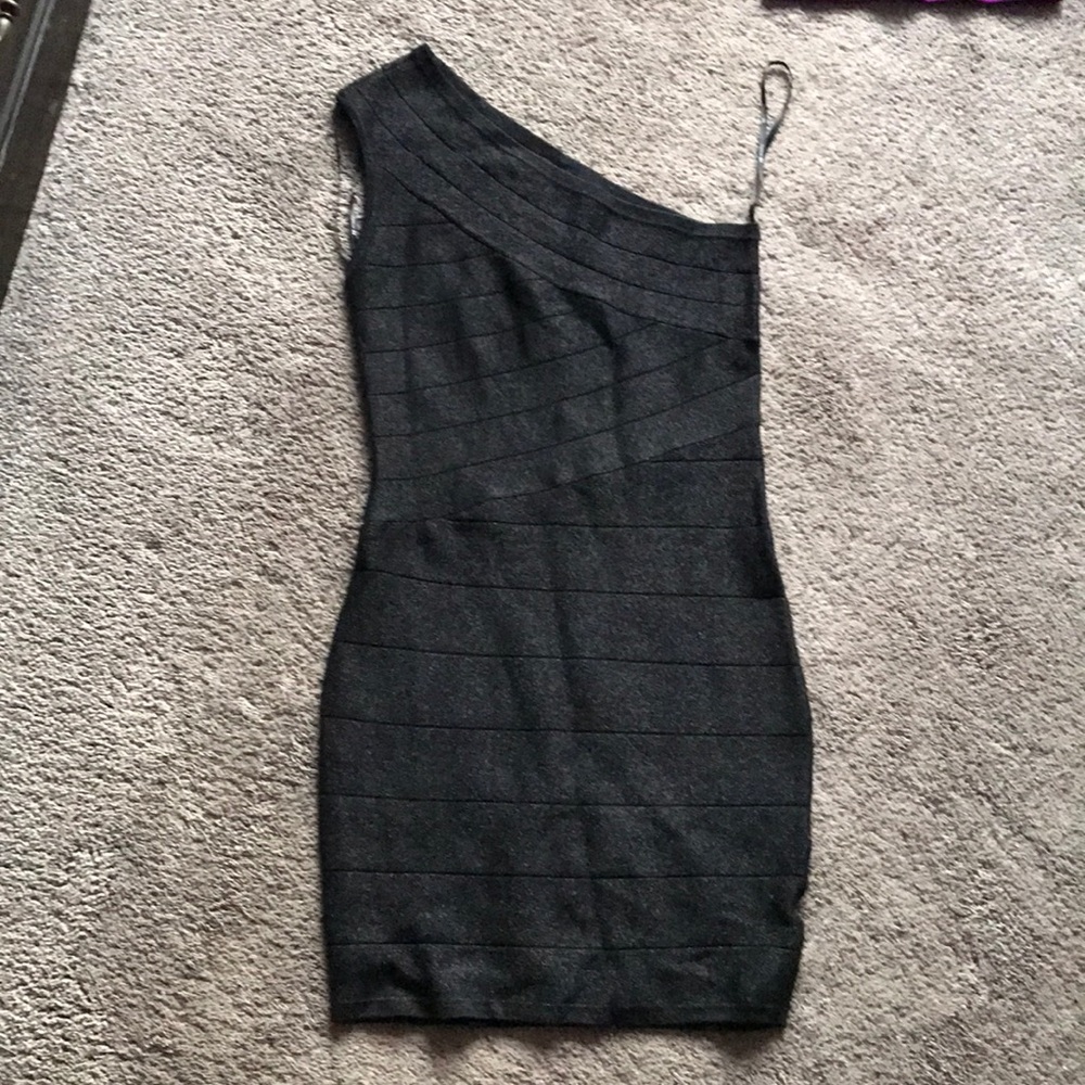 Black one shoulder body con dress